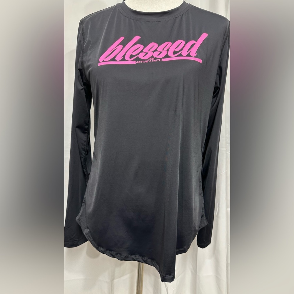 ACTIVE FAITH BLESSED LONG SLEEVE TOP: BLACK NWT: LARGE